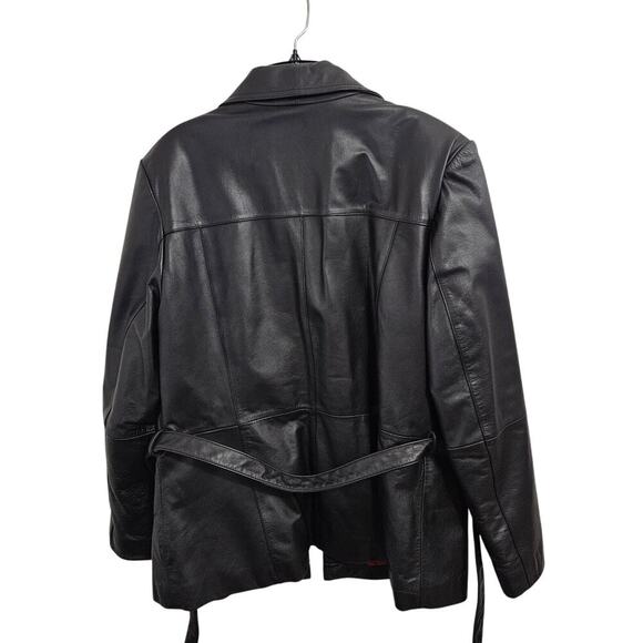 Vintage 90s/Y2K Wilson's Leather Womens Belted Black Button-up Jacket. Size XL - Picture 4 of 9